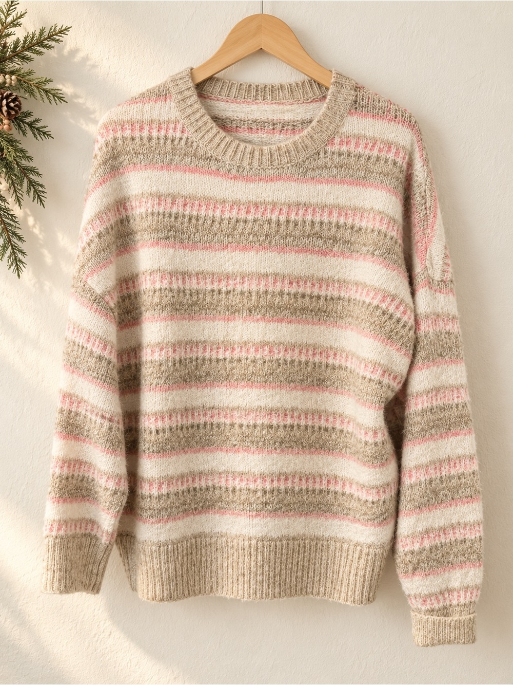 Vine & Love Striped Fuzzy Knit Sweater, Size M